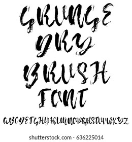 Hand drawn dry brush font. Modern brush lettering. Grunge style alphabet. Vector illustration.