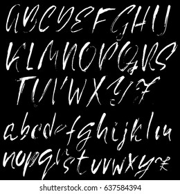 Hand drawn dry brush font. Modern brush lettering. Grunge style alphabet. Vector illustration.