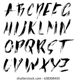 Hand drawn dry brush font. Modern brush lettering. Grunge style alphabet. Vector illustration.