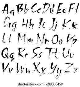 Hand drawn dry brush font. Modern brush lettering. Grunge style alphabet. Vector illustration.