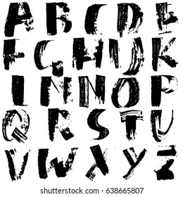 Handgezeichnete trockene Bürstenschriftart. Modernes Briefing. brüchiges Alphabet. Vektorillustration.