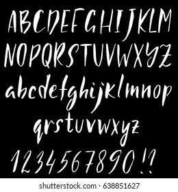 Hand drawn dry brush font. Modern brush lettering. Grunge style alphabet. Vector illustration.