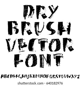 Hand drawn dry brush font. Modern brush lettering. Grunge style alphabet. Vector illustration.