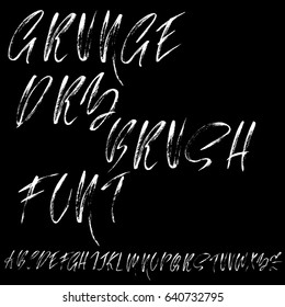 Hand drawn dry brush font. Modern brush lettering. Grunge style alphabet. Vector illustration.