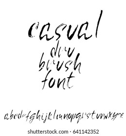 Hand drawn dry brush font. Modern brush lettering. Grunge style alphabet. Vector illustration.