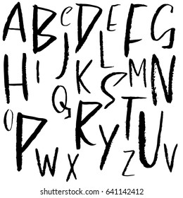 Hand drawn dry brush font. Modern brush lettering. Grunge style alphabet. Vector illustration.
