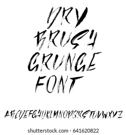 Hand drawn dry brush font. Modern brush lettering. Grunge style alphabet. Vector illustration.