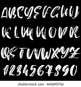 Hand drawn dry brush font. Modern brush lettering. Grunge style alphabet. Vector illustration.