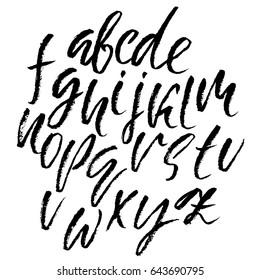 Hand drawn dry brush font. Modern brush lettering. Grunge style alphabet. Vector illustration.