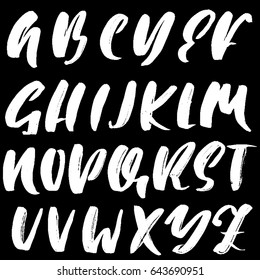 Hand drawn dry brush font. Modern brush lettering. Grunge style alphabet. Vector illustration.