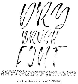 Hand drawn dry brush font. Modern brush lettering. Grunge style alphabet. Vector illustration.