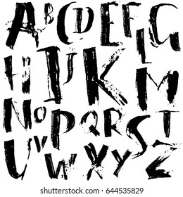 Hand drawn dry brush font. Modern brush lettering. Grunge style alphabet. Vector illustration.