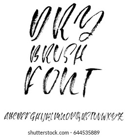 Hand drawn dry brush font. Modern brush lettering. Grunge style alphabet. Vector illustration.