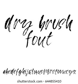 Hand drawn dry brush font. Modern brush lettering. Grunge style alphabet. Vector illustration.