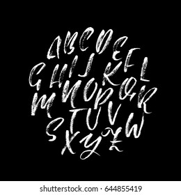 Hand drawn dry brush font. Modern brush lettering. Grunge style alphabet. Vector illustration.
