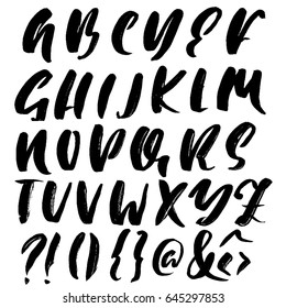 Hand drawn dry brush font. Modern brush lettering. Grunge style alphabet. Vector illustration.