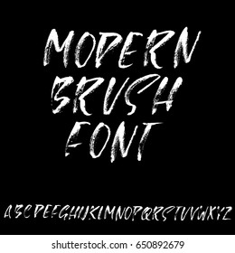 Hand drawn dry brush font. Modern brush lettering. Grunge style alphabet. Vector illustration.