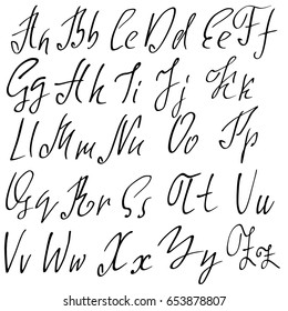 Hand drawn dry brush font. Modern brush lettering. Grunge style alphabet. Vector illustration.