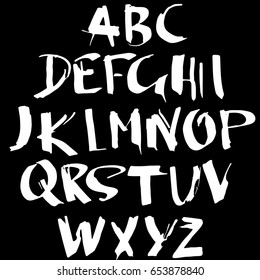 Hand drawn dry brush font. Modern brush lettering. Grunge style alphabet. Vector illustration.