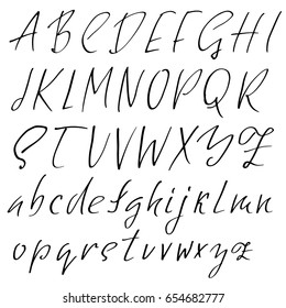 Hand drawn dry brush font. Modern brush lettering. Grunge style alphabet. Vector illustration