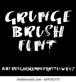 Hand drawn dry brush font. Modern brush lettering. Grunge style alphabet. Vector illustration