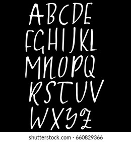 Hand drawn dry brush font. Modern brush lettering. Grunge style alphabet. Vector illustration