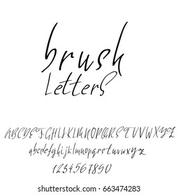 Hand drawn dry brush font. Modern brush lettering. Grunge style alphabet. Vector illustration.