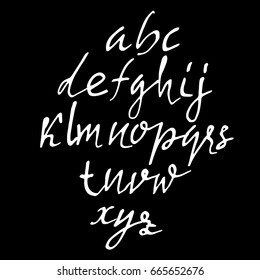 Hand drawn dry brush font. Modern brush lettering. Grunge style alphabet. Vector illustration.