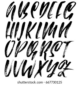 Hand drawn dry brush font. Modern brush lettering. Grunge style alphabet. Vector illustration.