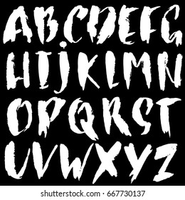 Hand drawn dry brush font. Modern brush lettering. Grunge style alphabet. Vector illustration.