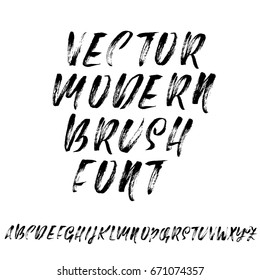 Hand drawn dry brush font. Modern brush lettering. Grunge style alphabet. Vector illustration.