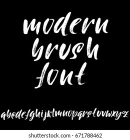 Hand drawn dry brush font. Modern brush lettering. Grunge style alphabet. Vector illustration.