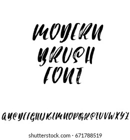 Hand drawn dry brush font. Modern brush lettering. Grunge style alphabet. Vector illustration.