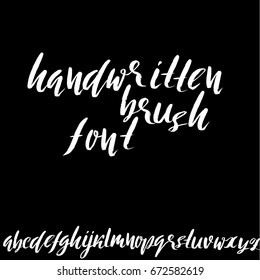 Hand drawn dry brush font. Modern brush lettering. Grunge style alphabet. Vector illustration.