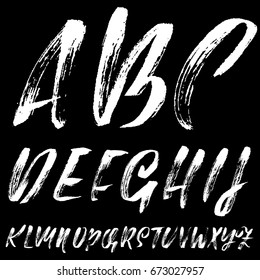 Hand drawn dry brush font. Modern brush lettering. Grunge style alphabet. Vector illustration.
