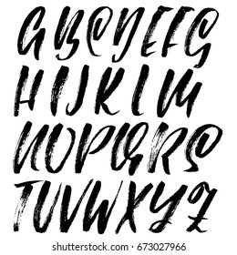 Hand drawn dry brush font. Modern brush lettering. Grunge style alphabet. Vector illustration.