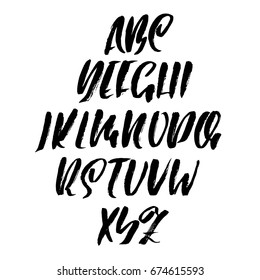 Hand drawn dry brush font. Modern brush lettering. Grunge style alphabet. Vector illustration