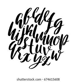 Hand drawn dry brush font. Modern brush lettering. Grunge style alphabet. Vector illustration