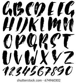 Hand drawn dry brush font. Modern brush lettering. Grunge style alphabet. Vector illustration