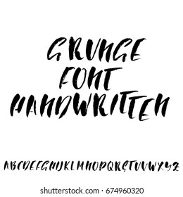 Hand drawn dry brush font. Modern brush lettering. Grunge style alphabet. Vector illustration