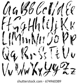 Hand drawn dry brush font. Modern brush lettering. Grunge style alphabet. Vector illustration