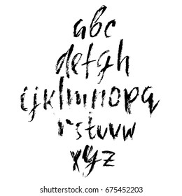 Hand drawn dry brush font. Modern brush lettering. Grunge style alphabet. Vector illustration