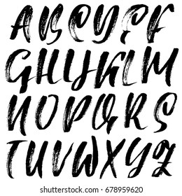 Hand drawn dry brush font. Modern brush lettering. Grunge style alphabet. Vector illustration.