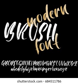 Hand drawn dry brush font. Modern brush lettering. Grunge style alphabet. Vector illustration.