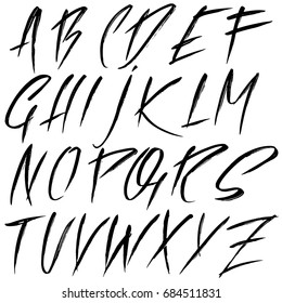 Hand drawn dry brush font. Modern brush lettering. Grunge style alphabet. Vector illustration.