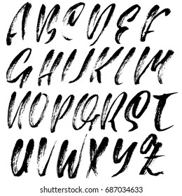 Hand drawn dry brush font. Modern brush lettering. Grunge style alphabet. Vector illustration.
