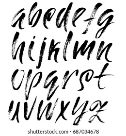 Hand drawn dry brush font. Modern brush lettering. Grunge style alphabet. Vector illustration.
