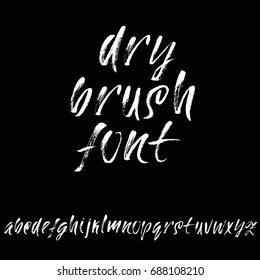 Hand drawn dry brush font. Modern brush lettering. Grunge style alphabet. Vector illustration.