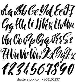 Hand drawn dry brush font. Modern brush lettering. Grunge style alphabet. Vector illustration.
