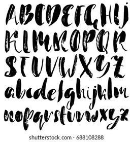 Hand drawn dry brush font. Modern brush lettering. Grunge style alphabet. Vector illustration.